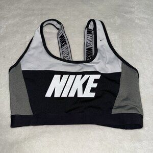 NIKE Women’s Sports Bra Medium Support Black White AQ0142-100 Size Large
